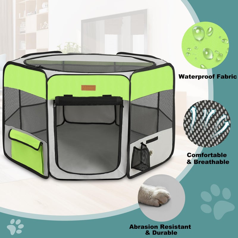 Akinerri Dog Playpen, Portable Pet Play Pen for Cat, Puppies, Rabbits, Chickens, Foldable Large-Capacity Pet Tent for Indoor/Outdoor Travel Camping Green - Image 3